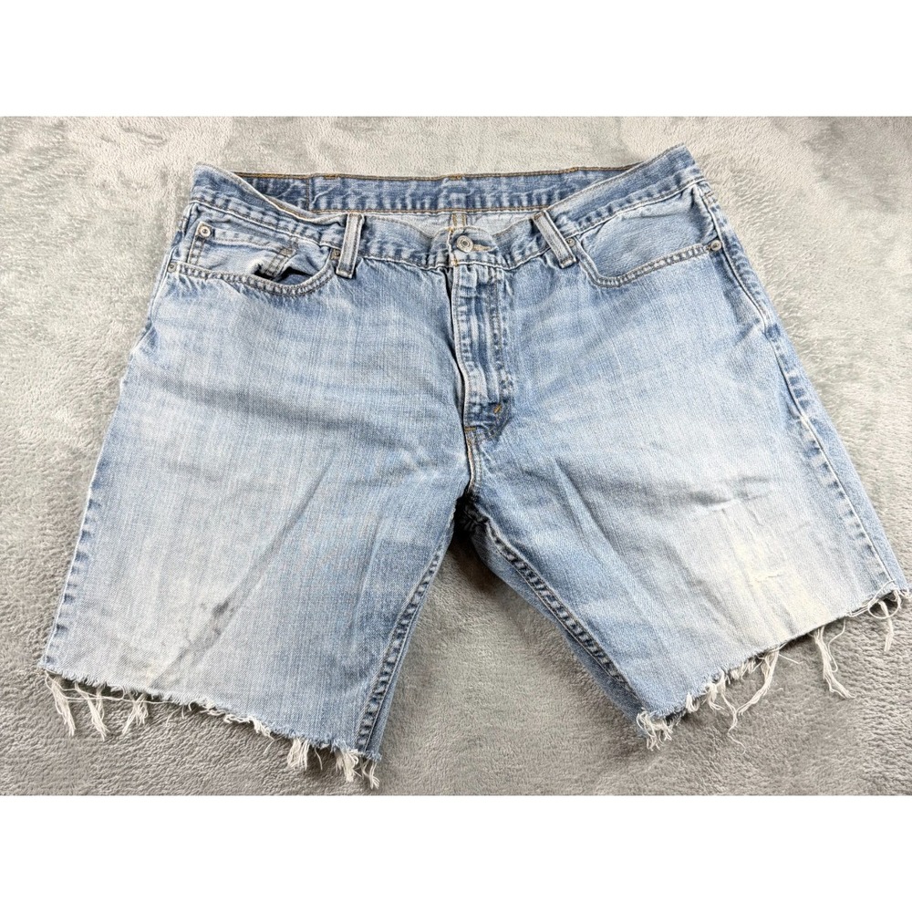 Levis 514 Denim Shorts Mens 40 Light Wash Cutoff Distressed Grunge Jorts